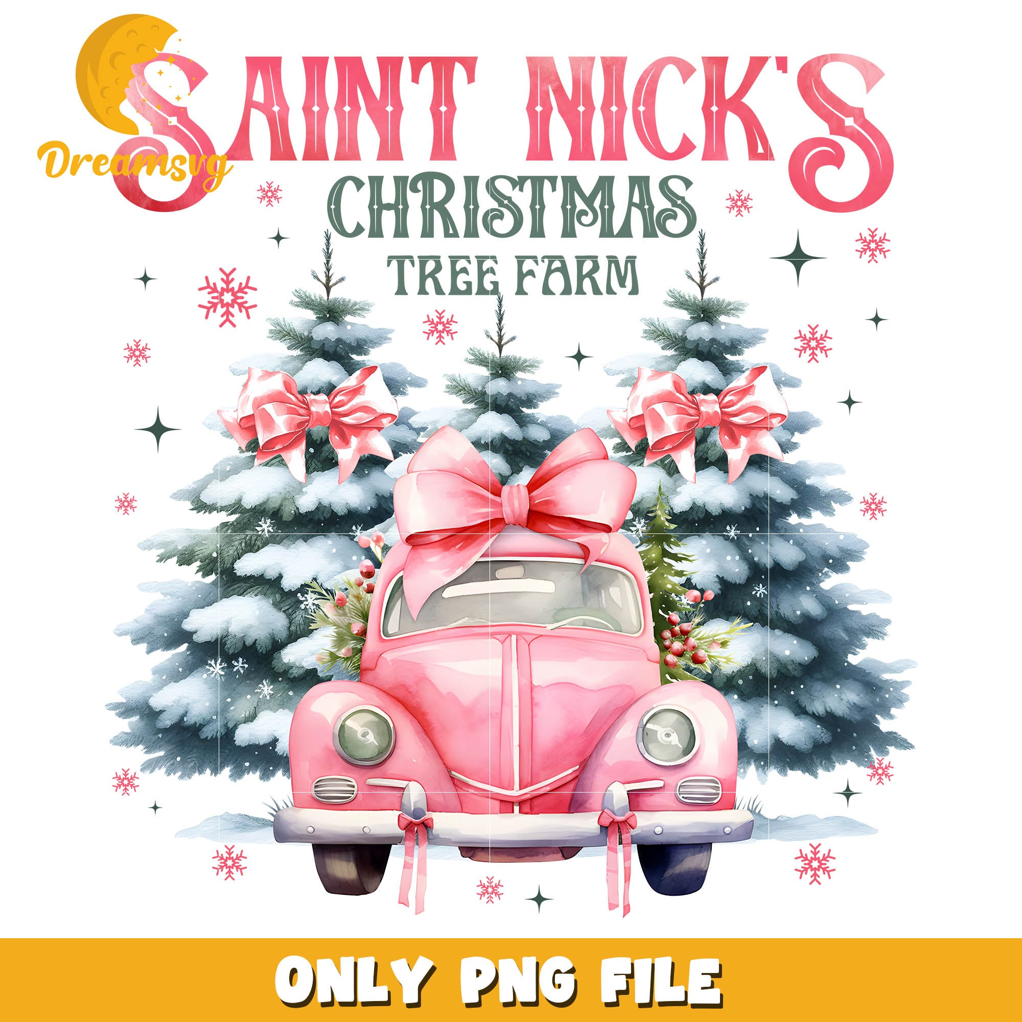 Saint nick's christmas tree farm png, pink car png, christmas tree png