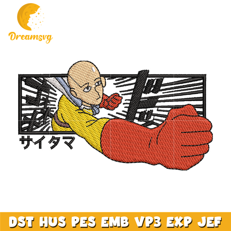 Saitama punch embroidery design