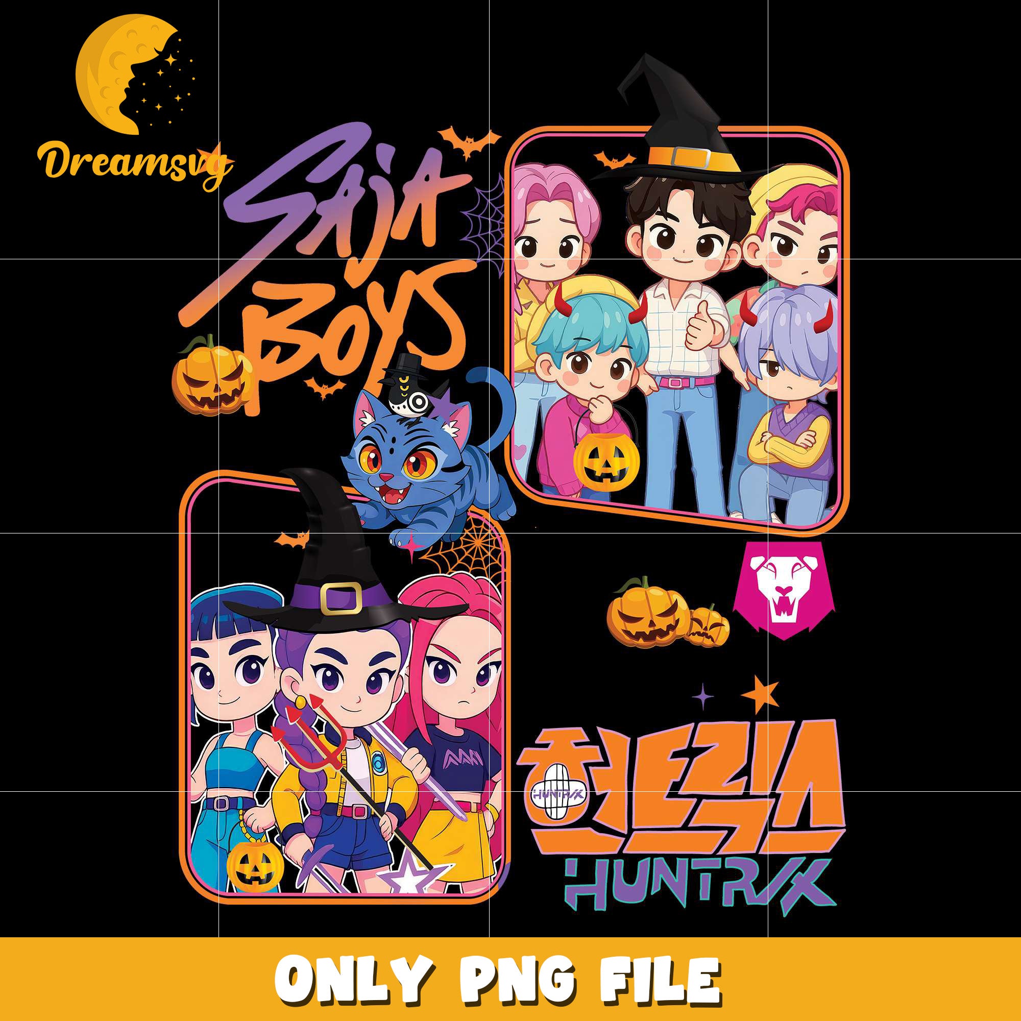 Saja Boys Huntrix Kpop Demon Hunters Halloween png, halloween