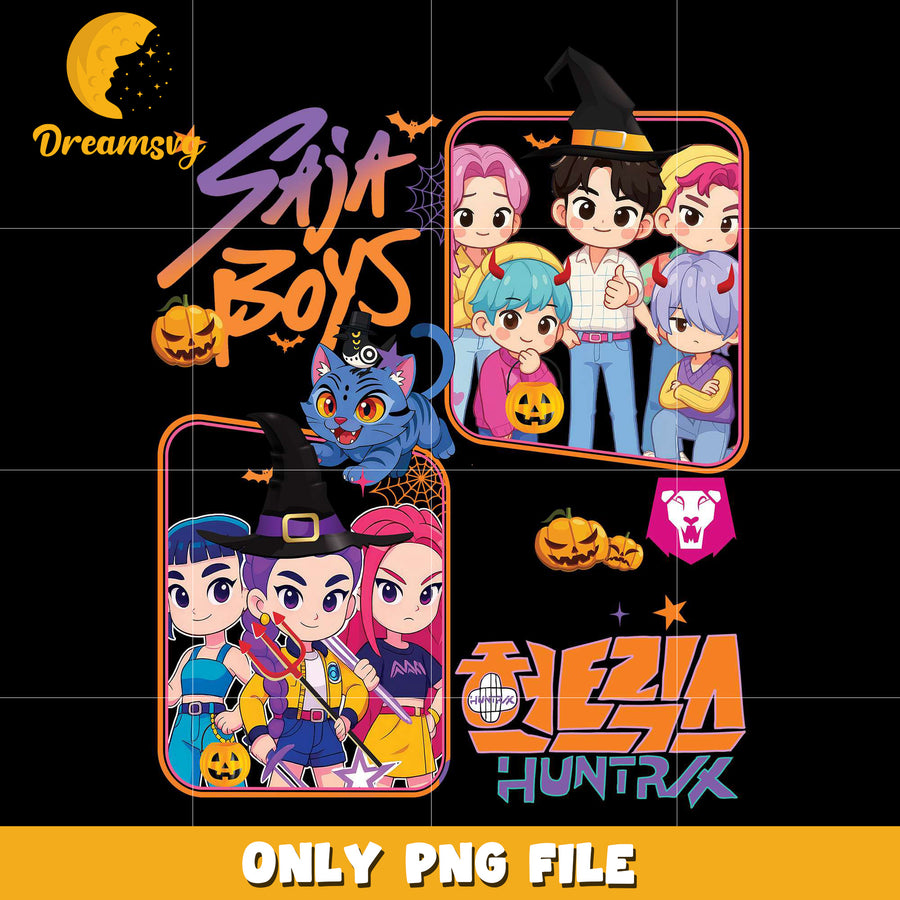 Saja Boys Huntrix Kpop Demon Hunters Halloween png, halloween pumpkin​​ png, spirit halloween​​ png