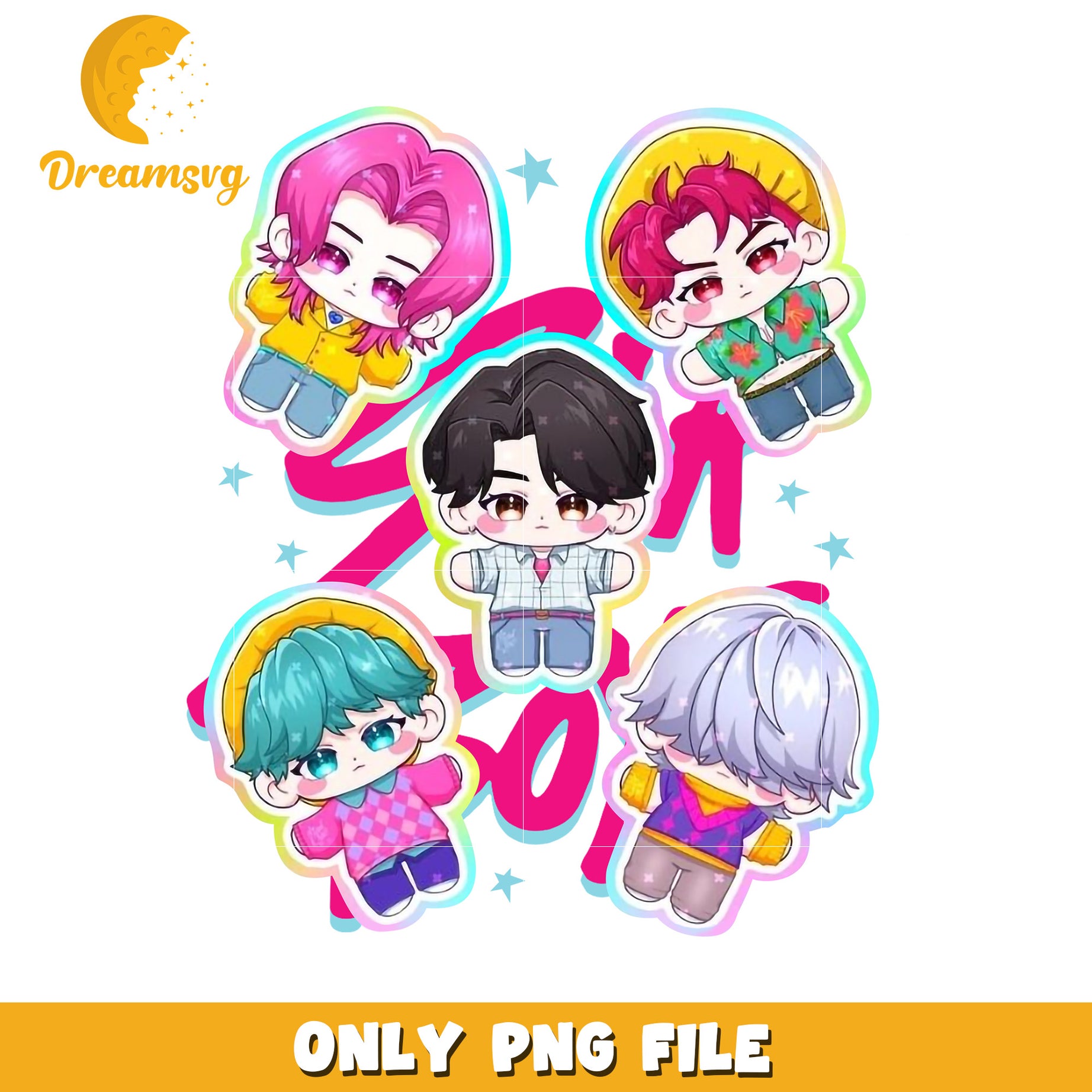 Saja boys band chibi png, kpop cartoon png, kpop demon hunters png