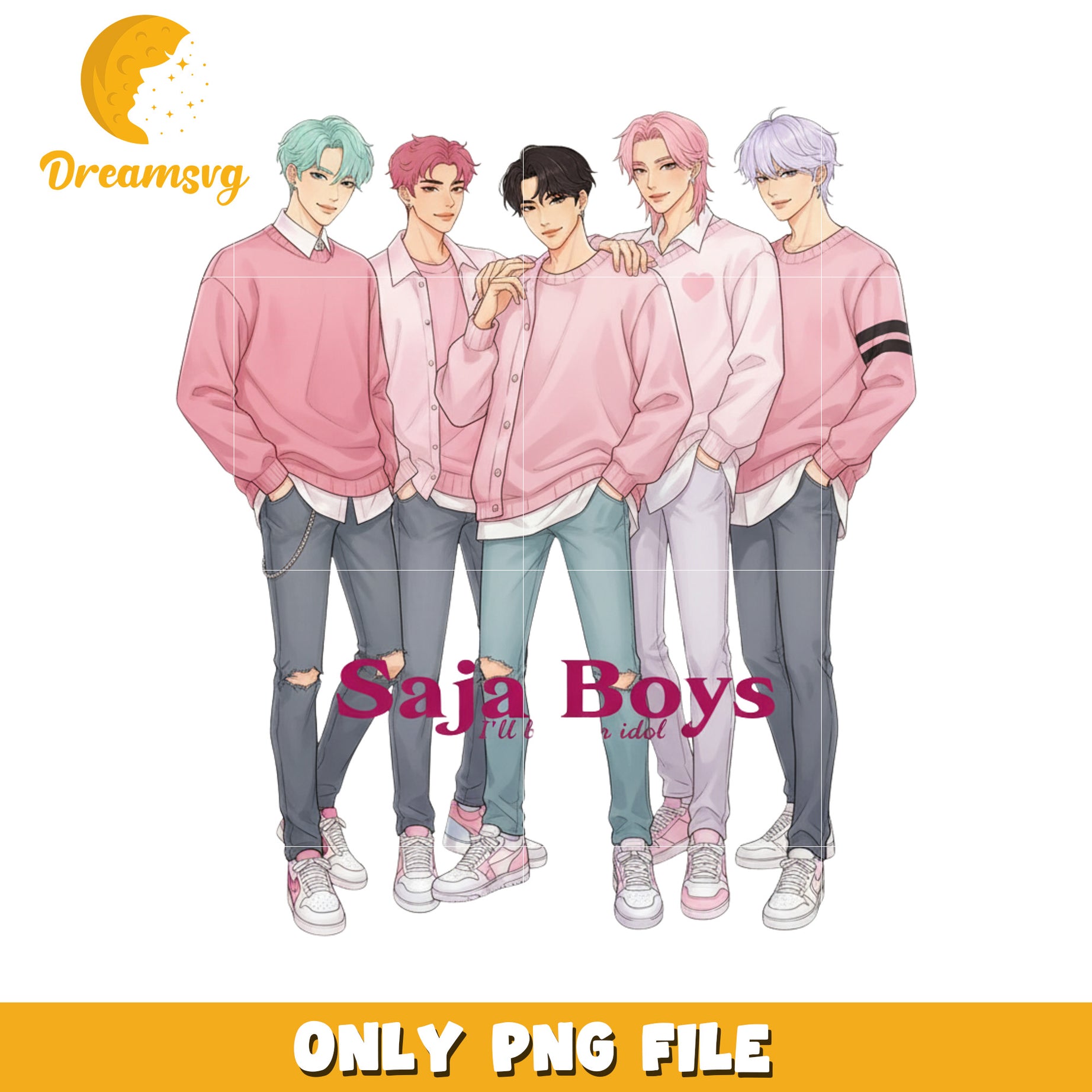 Saja boys band png, kpop fantasy concept png, korean cartoon png