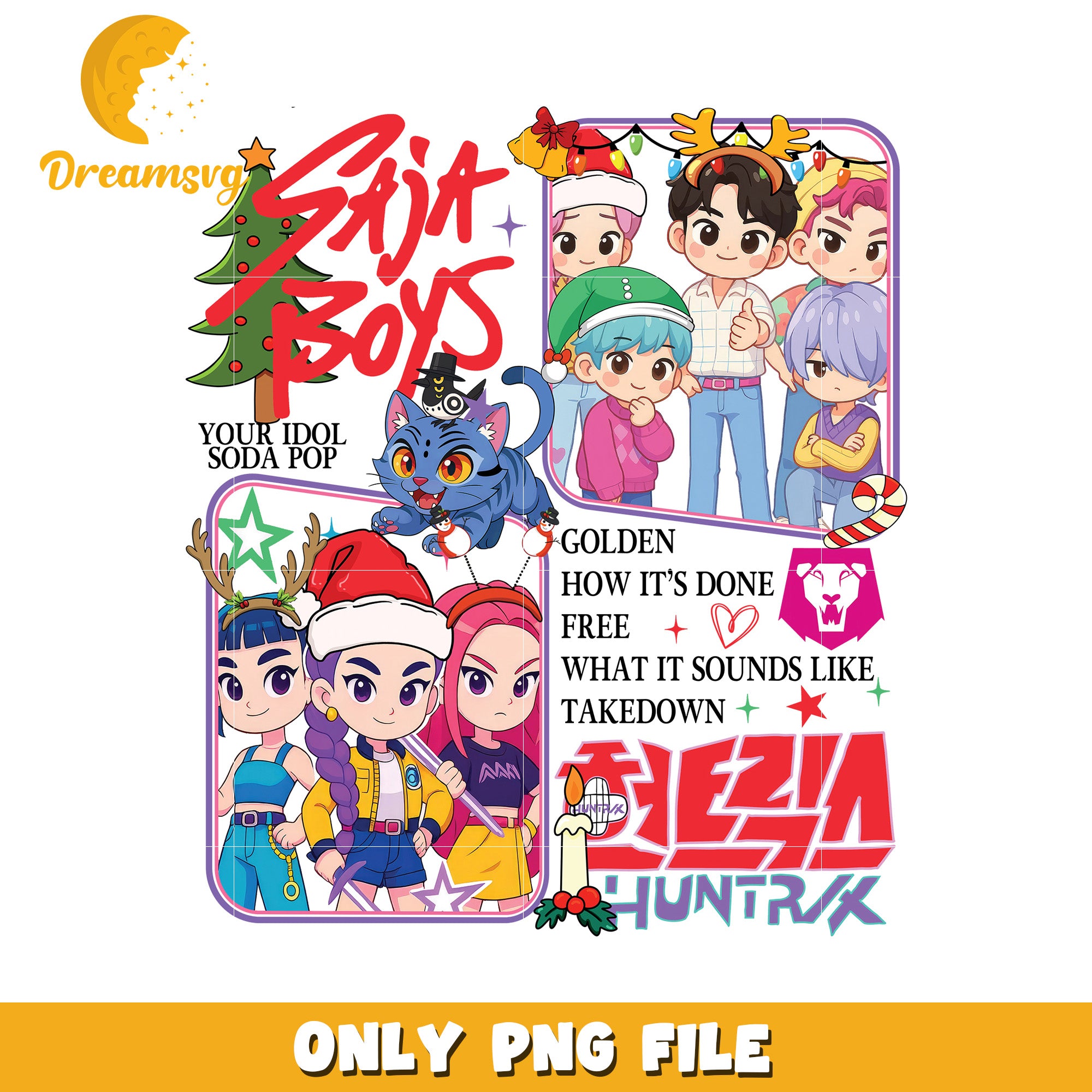 Saja boys chibi png, christmas cookies png, happy christmas png
