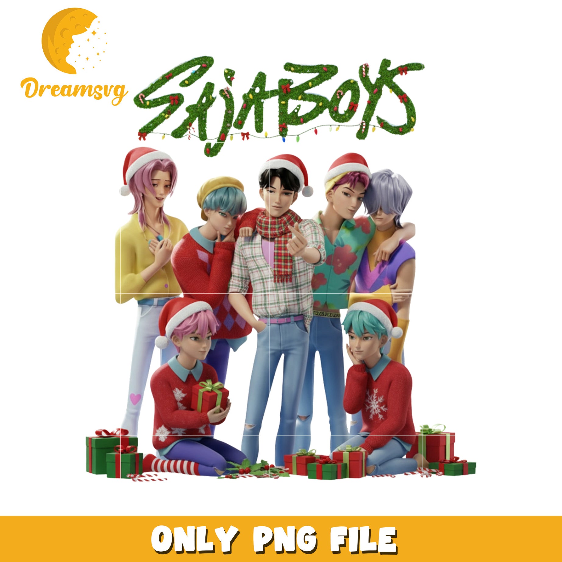 Saja boys design png, christmas design png, kpop cartoon png