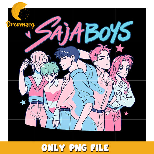 Saja boys design png, korean cartoons png, kpop band design png