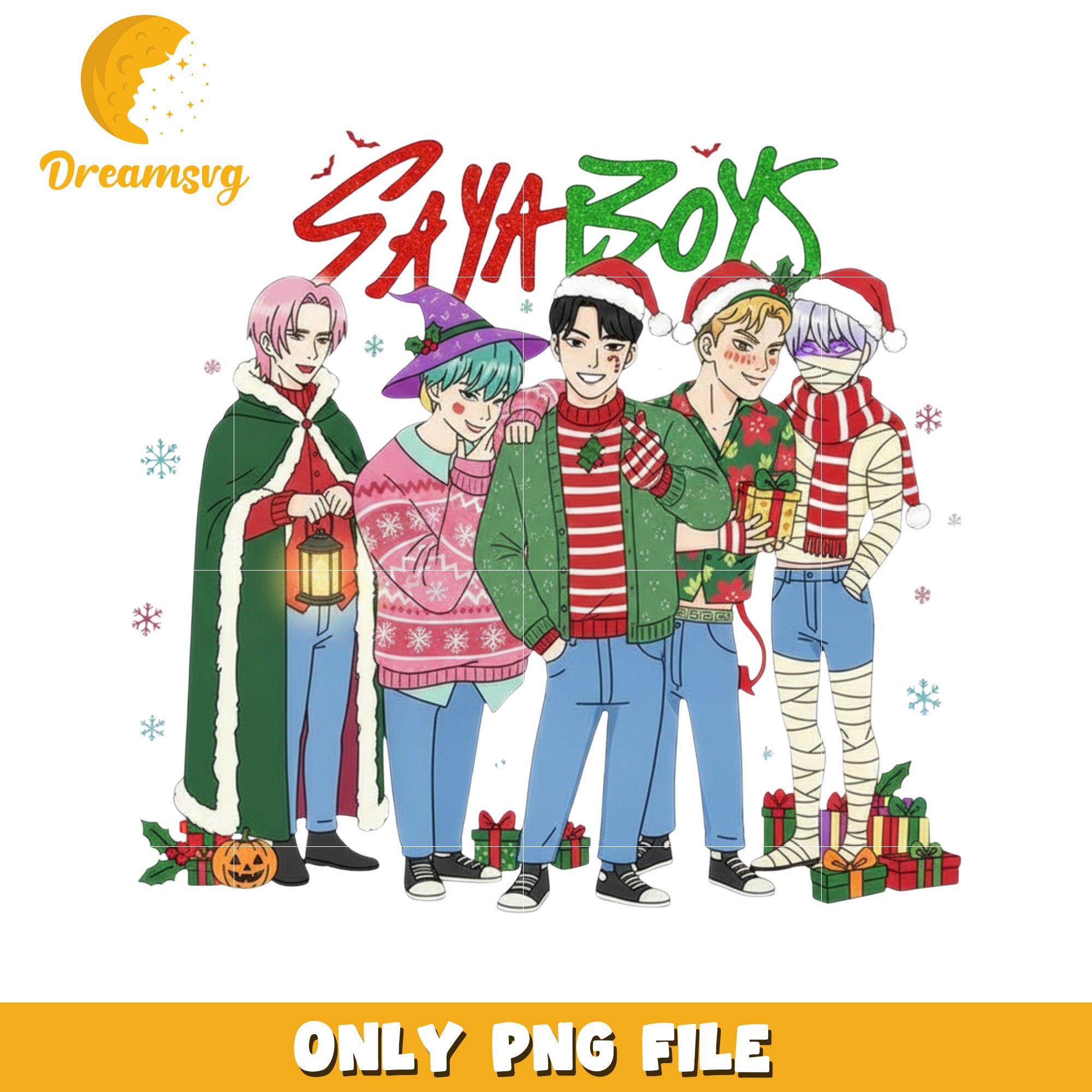 Saja boys in christmas png, christmas huntrix​​ png, spirit christmas png