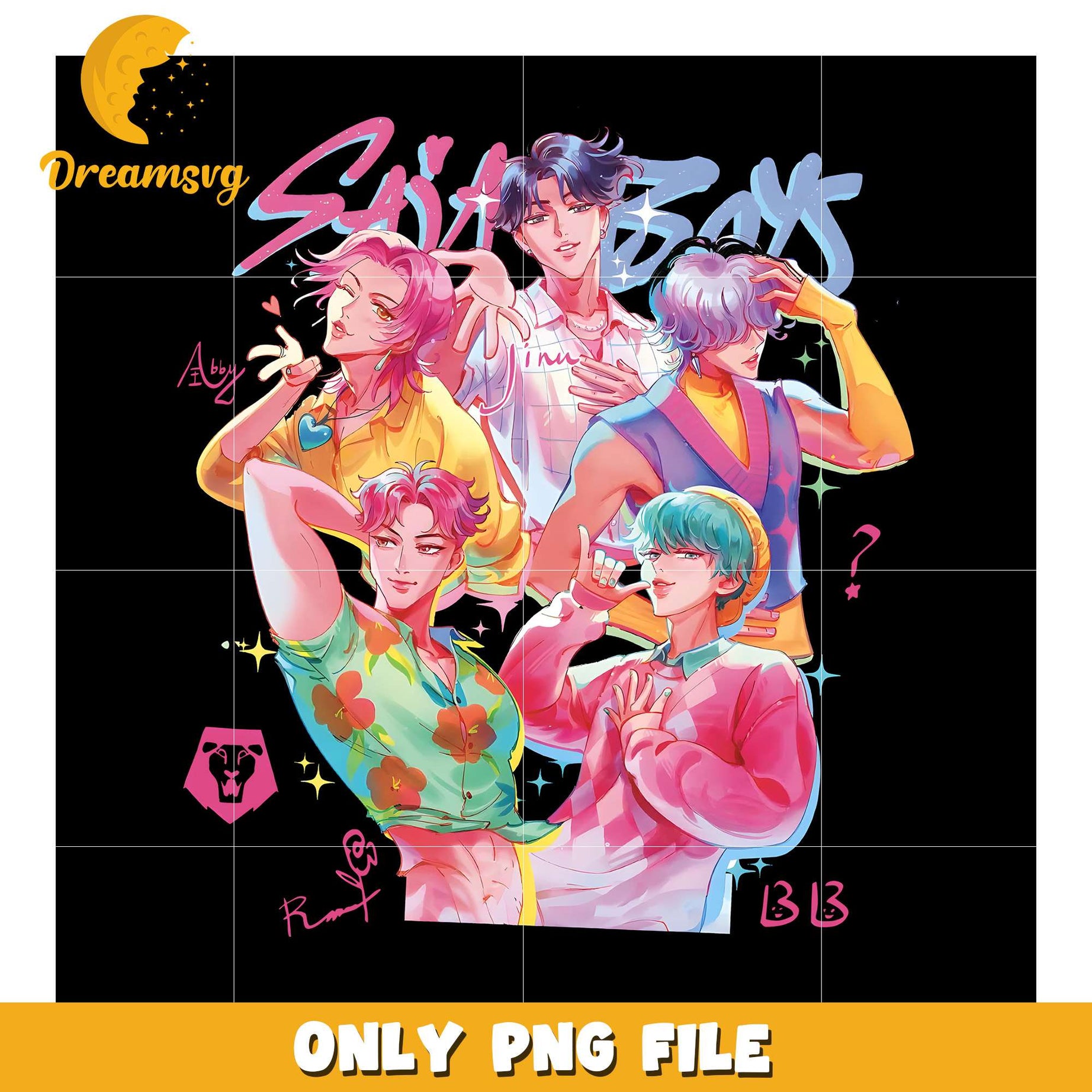 Saja boys team logo png, demon idol png, kpop cartoon png