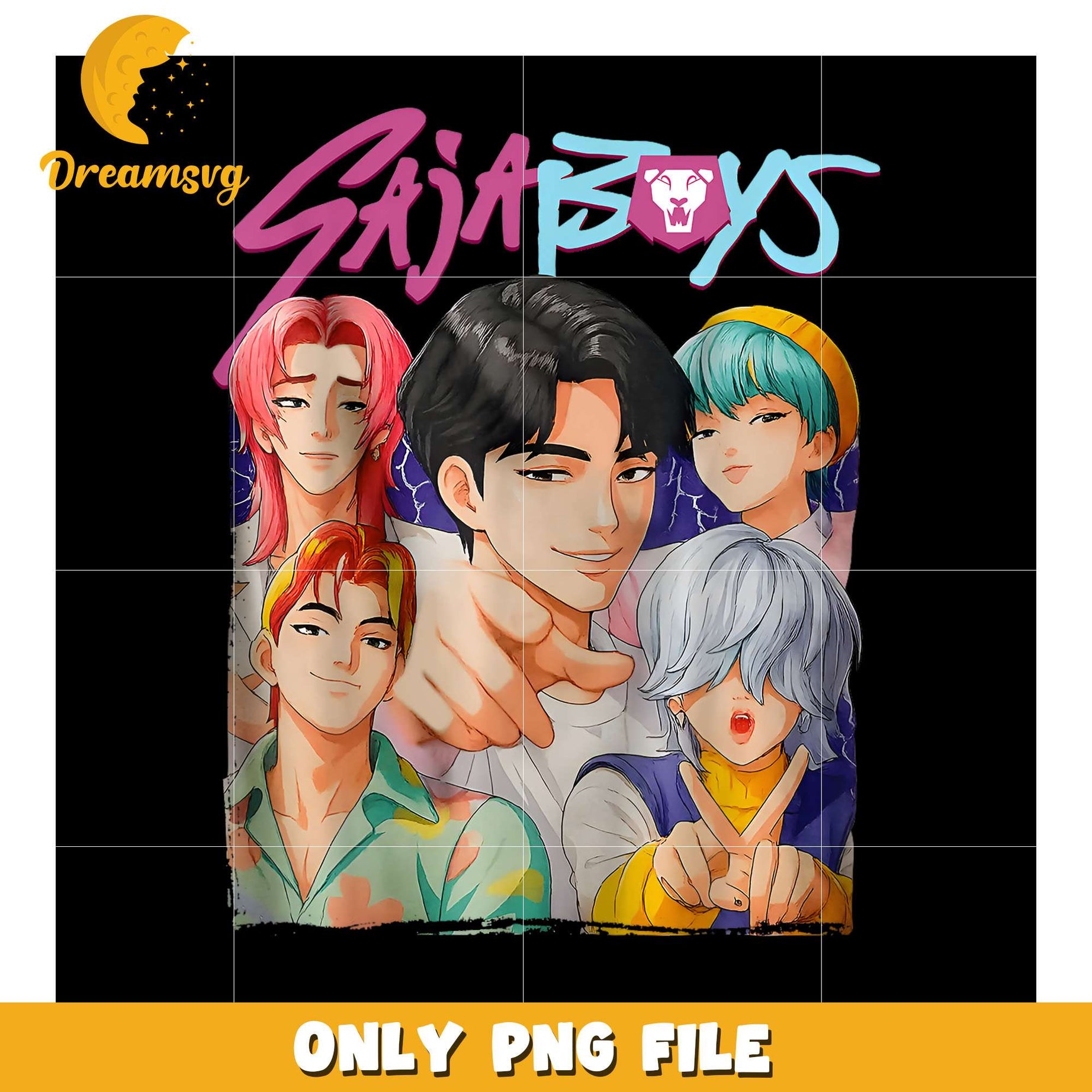 Saja boys team png, cartoon fighter png, kpop hero team png