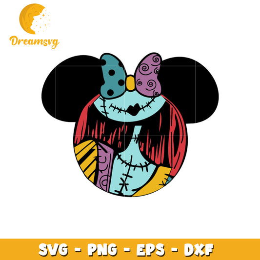 Sally character minnie head svg, minnie head svg, horror movie svg