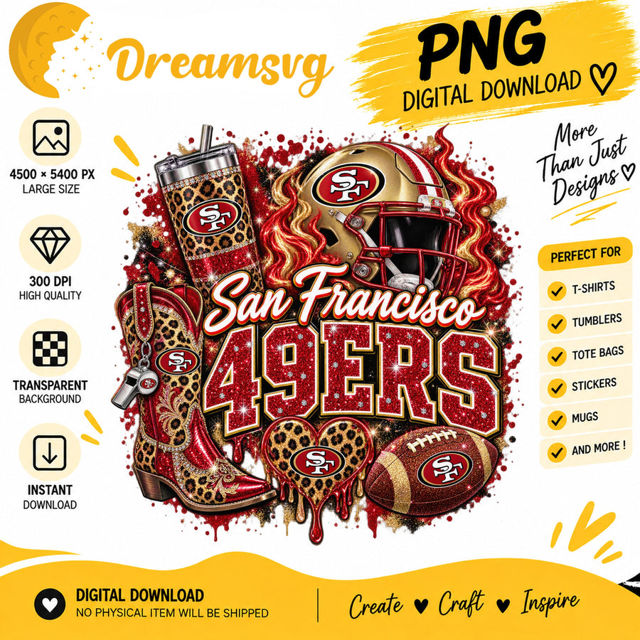 San Francisco 49ers Bling Glitter Leopard Boots Football PNG