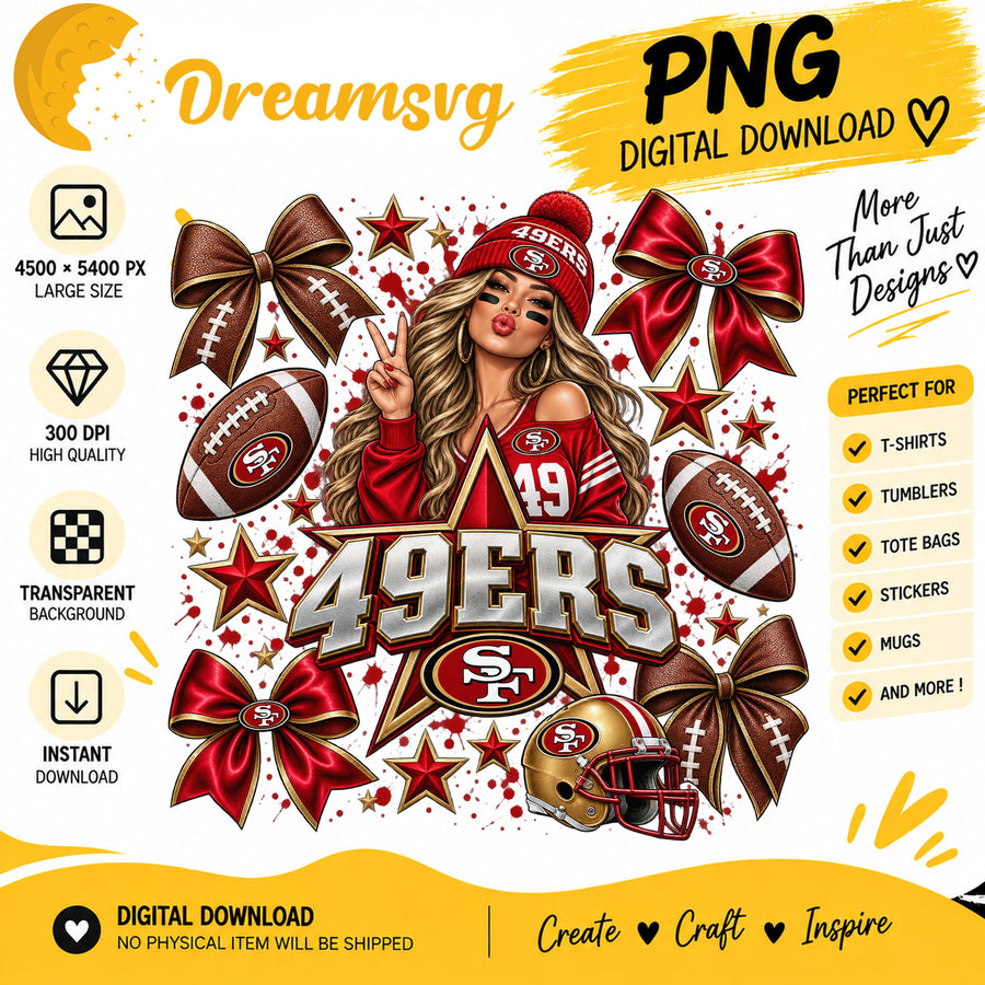 San Francisco 49ers Coquette Bow Football Fan Girl PNG