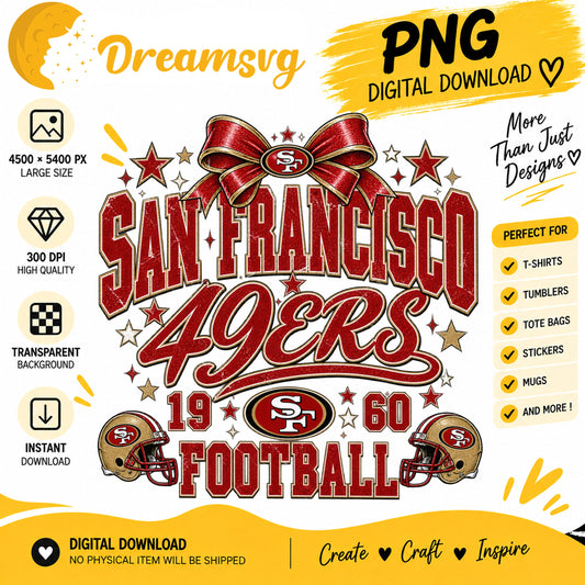 San Francisco 49ers Coquette Bow NFL Football 1960 PNG