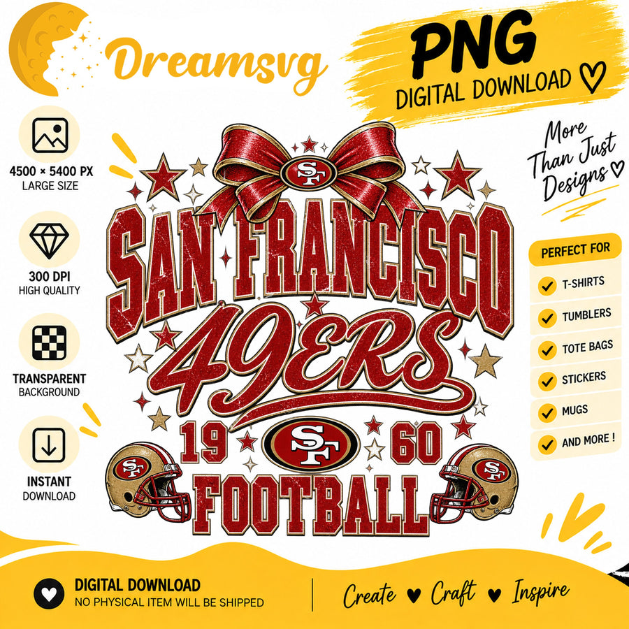 San Francisco 49ers Coquette Bow NFL Football 1960 PNG