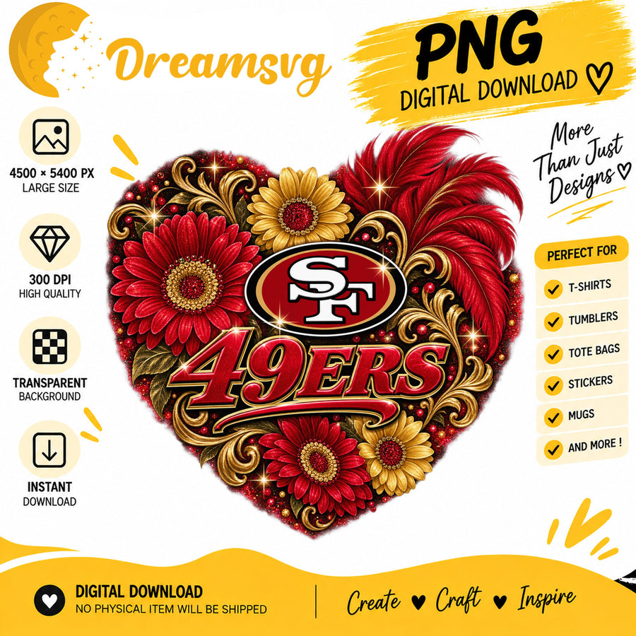 San Francisco 49ers Floral Heart NFL Football PNG