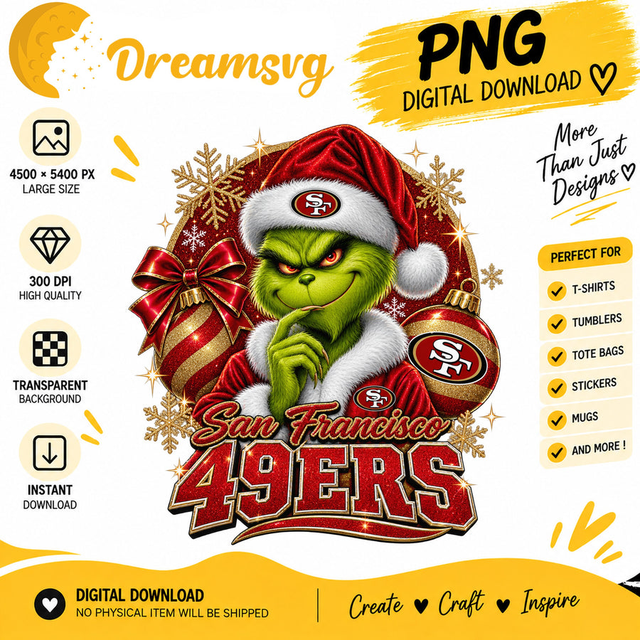 San Francisco 49ers Grinch Santa Christmas Football PNG