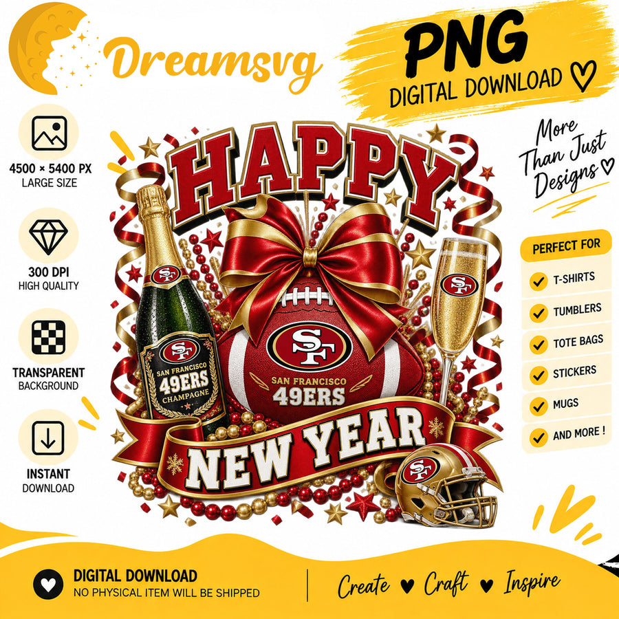San Francisco 49ers Happy New Year Sublimation Design PNG