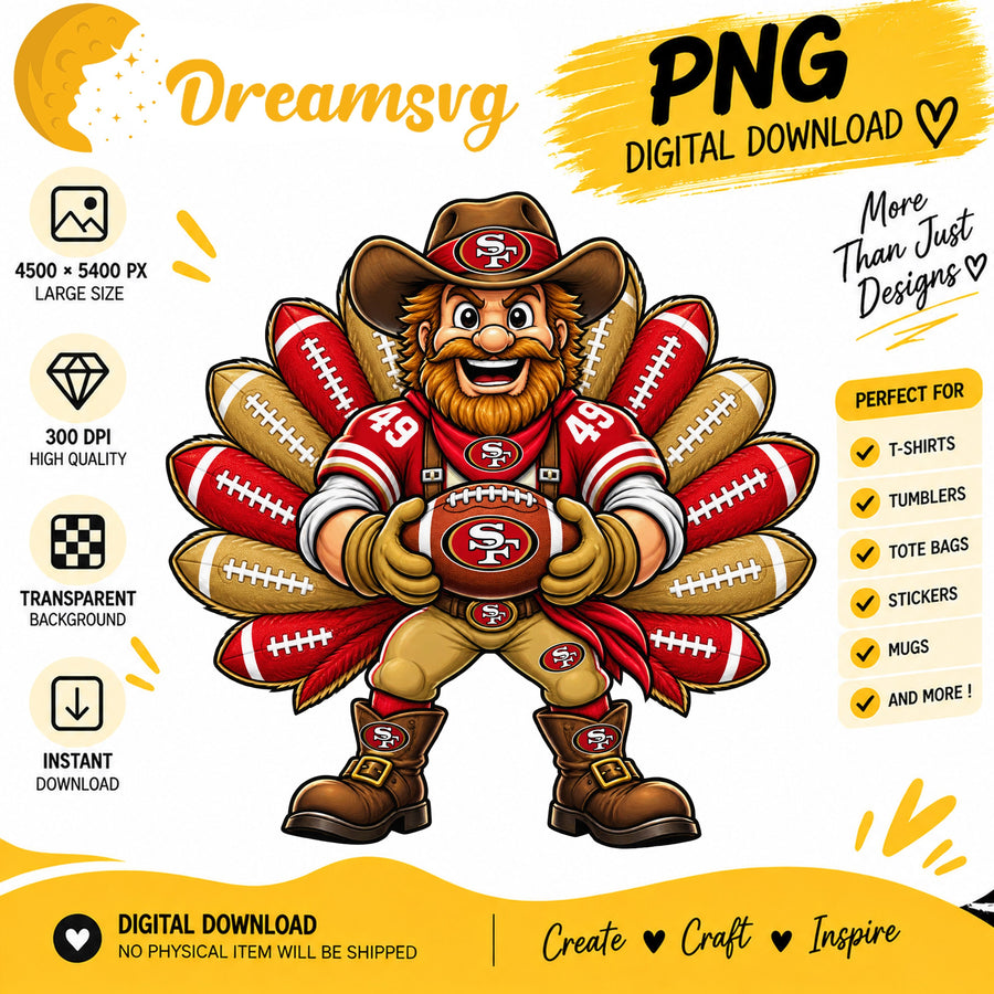 San Francisco 49ers Turkey Thanksgiving Football Fan PNG