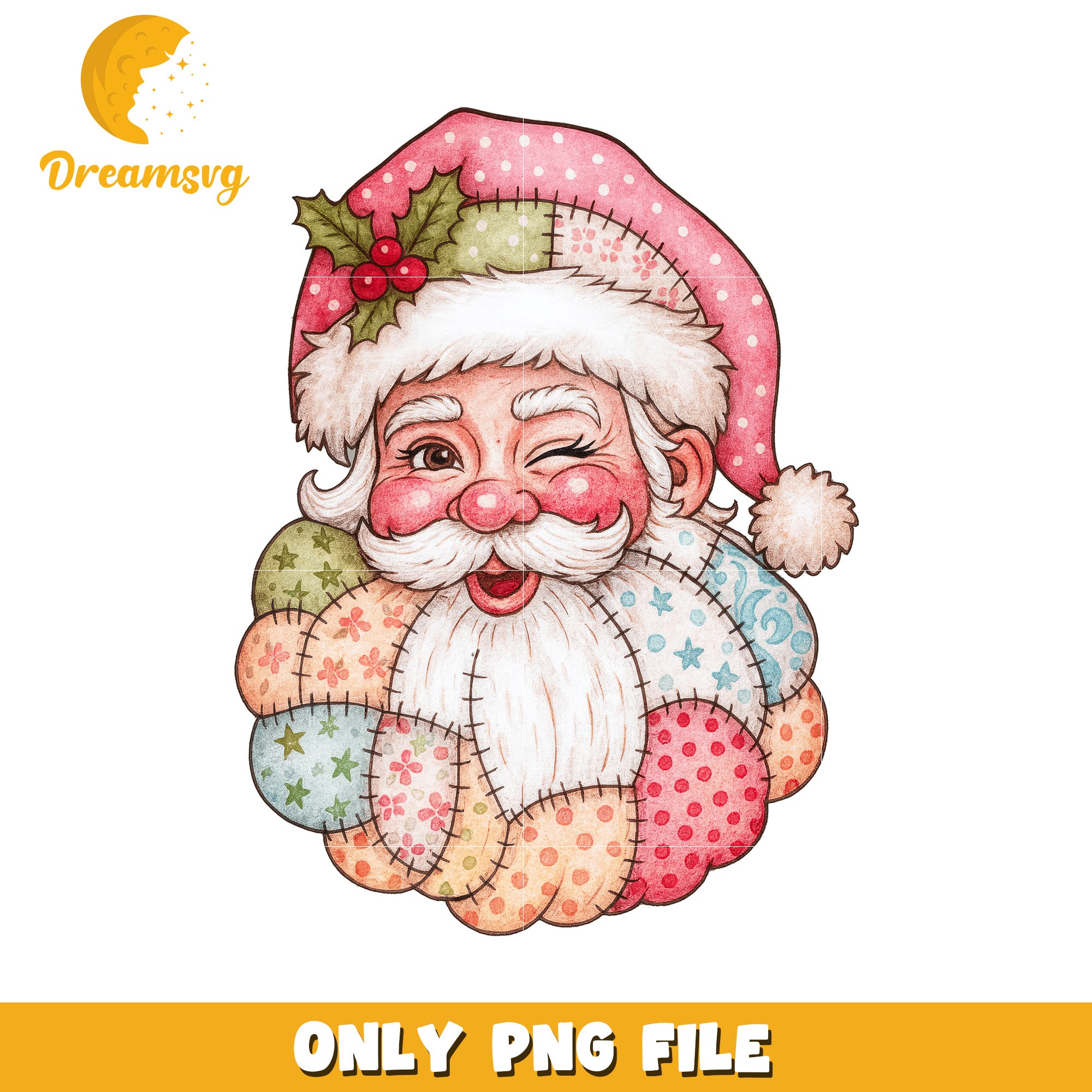 Santa Claus face patched fabric png, christmas movie​ png, christmas tree​ png
