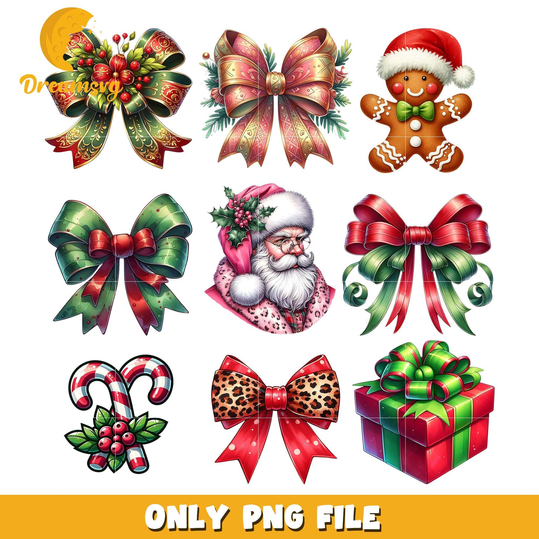 Santa claus and christmas ribbons bundle png, ribbons png, christmas png