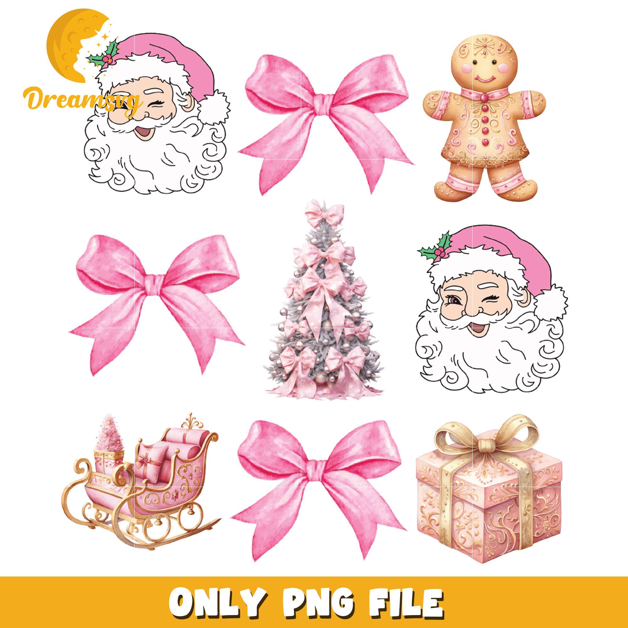Santa claus pink christmas bow png, christmas bow png, christmas png