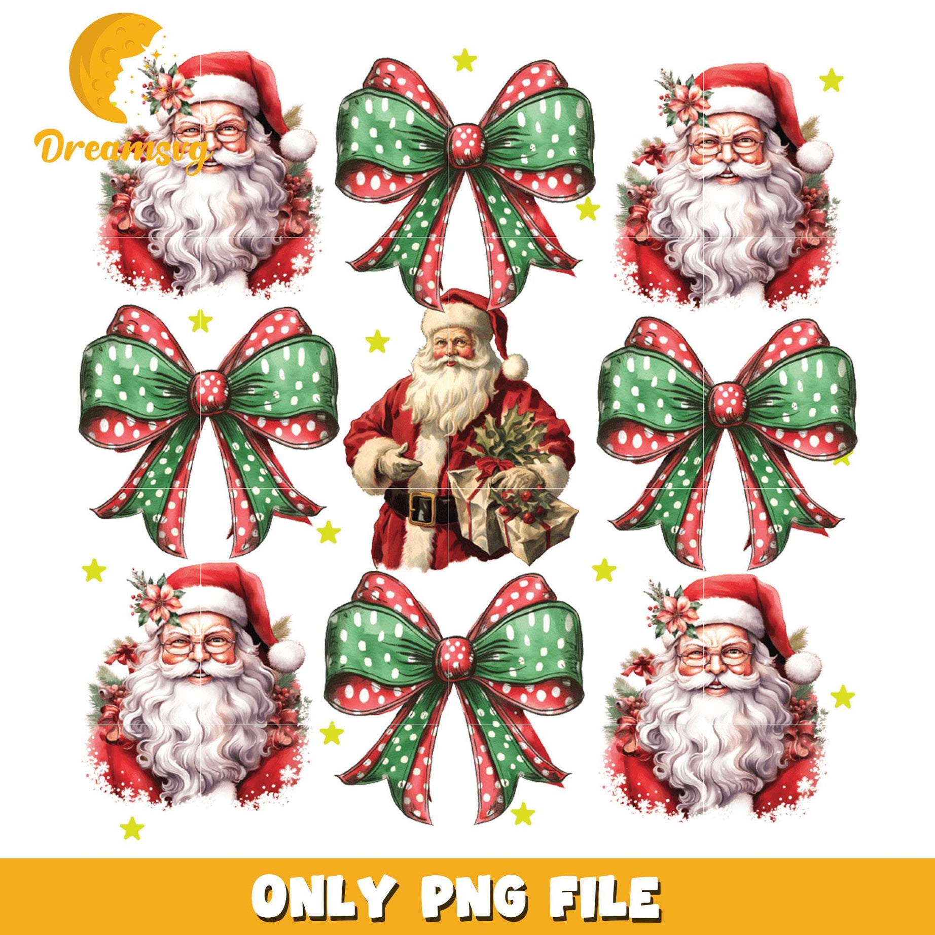 Santa claus vintage christmas bow png, christmas bow png, christmas png