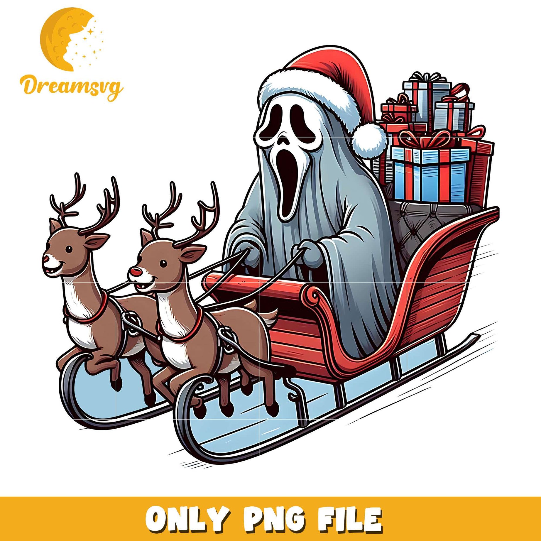 Santa ghostface and sleigh png, santa claus png, christmas png