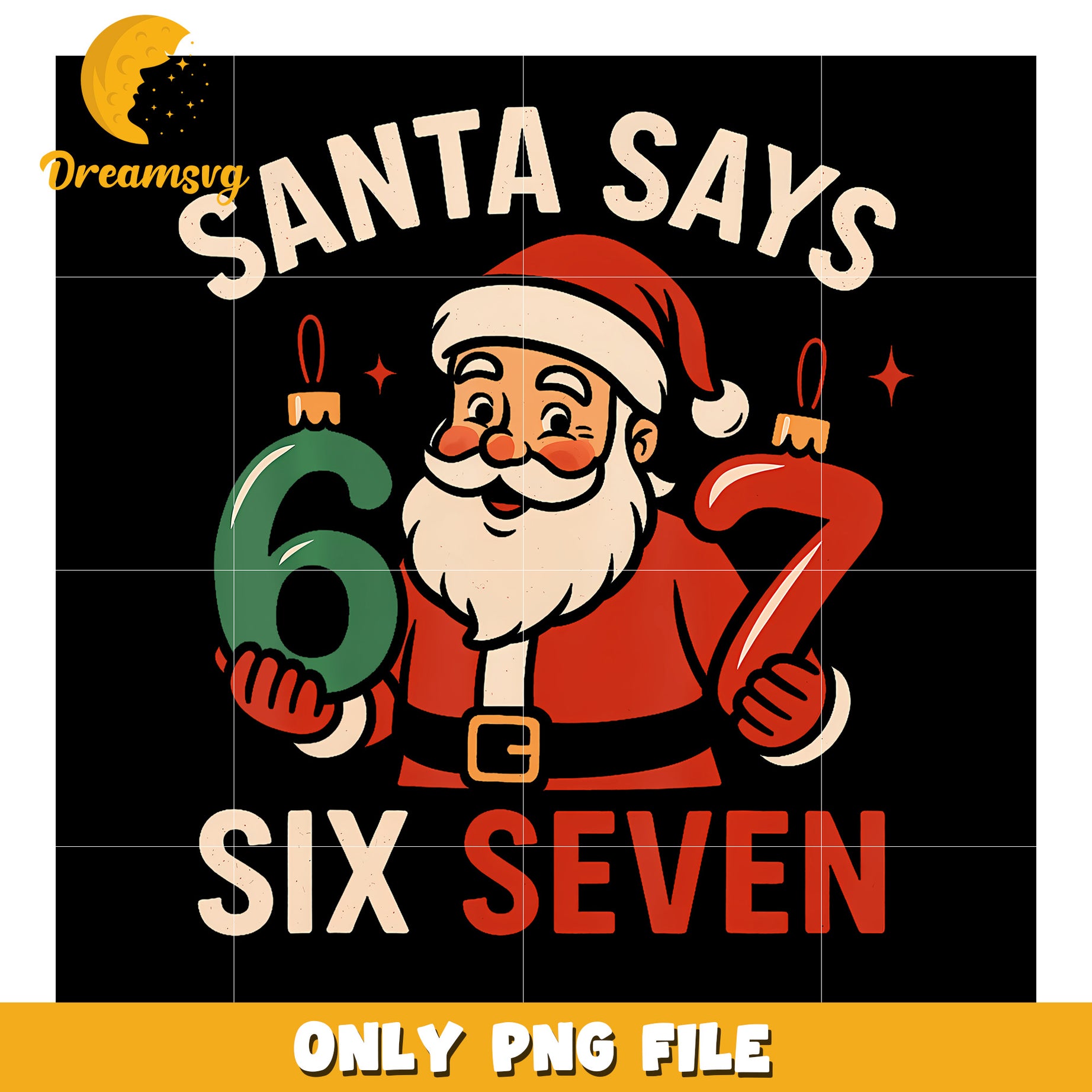 Santa says six seven png, funny santa png, funny saying png