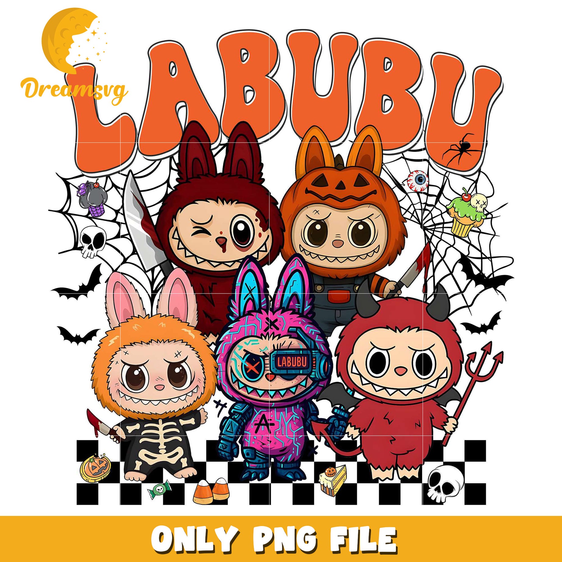 Scary costumes of labubu png, halloween horror nights​​ png, halloween​ png