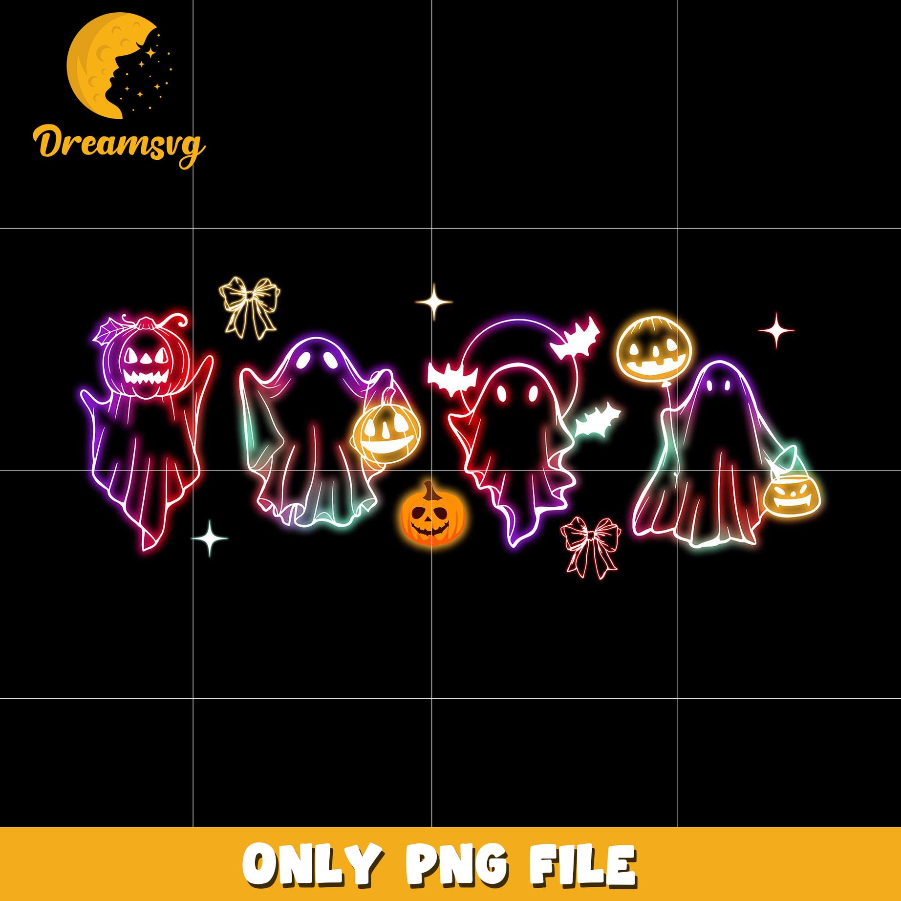 Scary ghouls neon png, spooky autumn​ png, trick or treat png