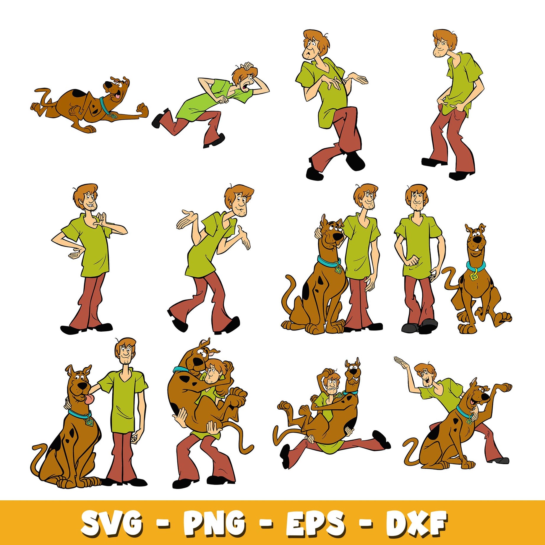 Shaggy Rogers and dog svg, Scooby Doo bundle svg, cartoon svg  