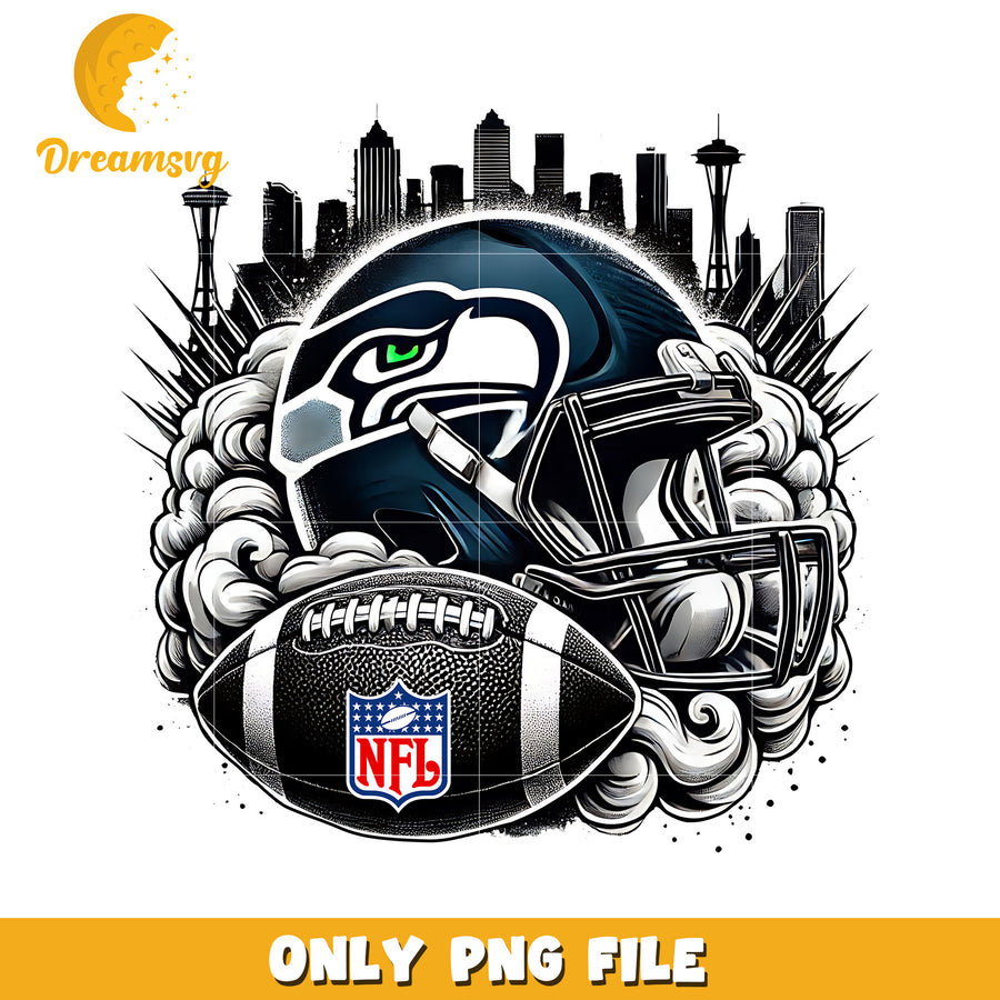 Seahawks helmet and ball png, nfl mvp png, nfl helmet png