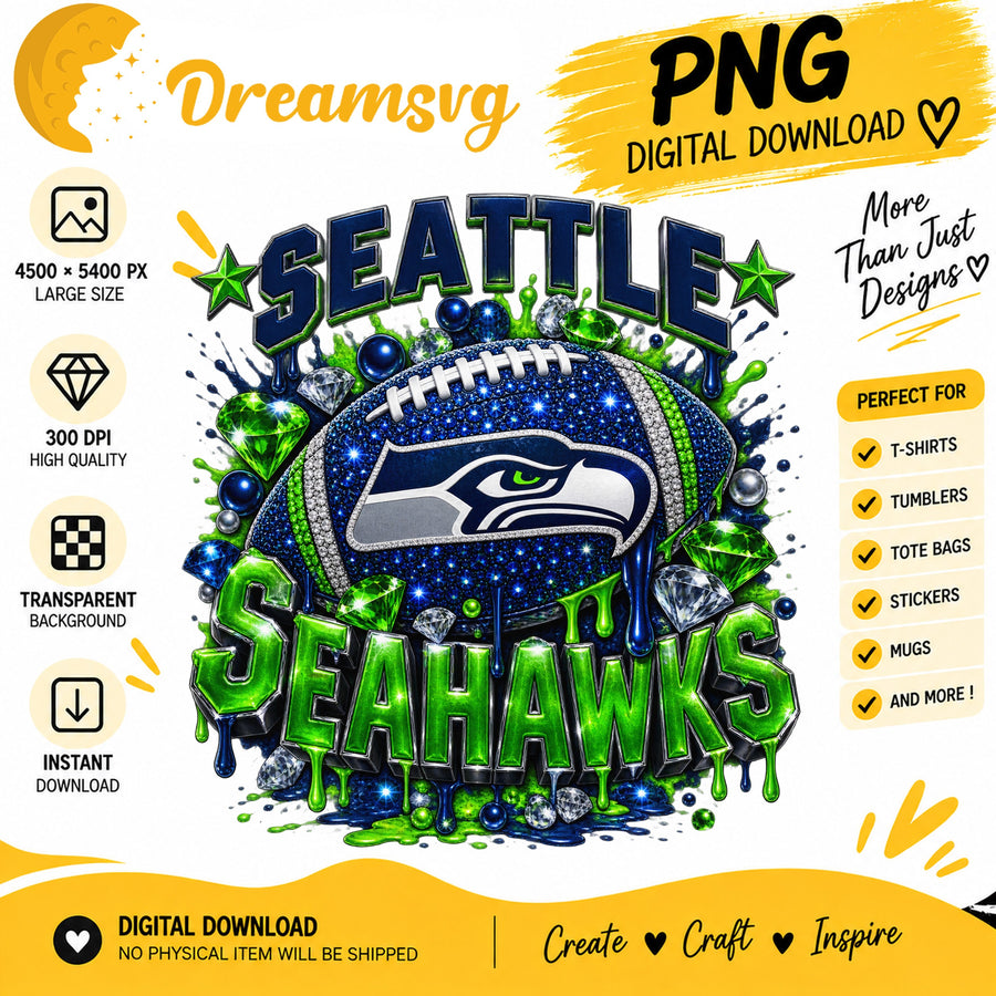 Seattle Seahawks Bling Glitter Football Sublimation PNG