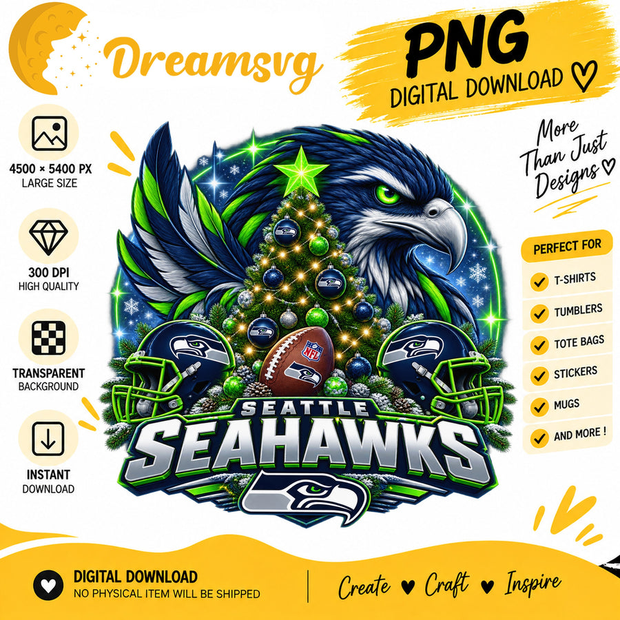 Seattle Seahawks Christmas PNG, Football Hawk Holiday Tree