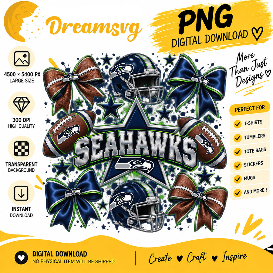 Seattle Seahawks Coquette Bow Football Helmet Stars PNG
