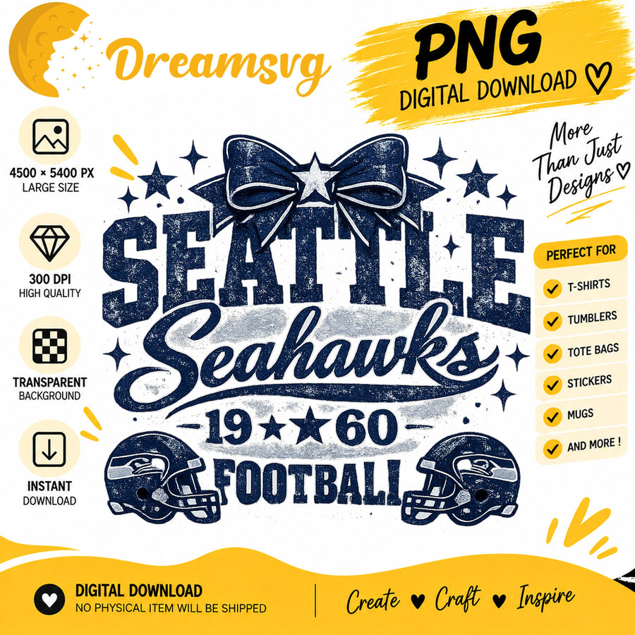 Seattle Seahawks Coquette Bow NFL Football 1960 PNG