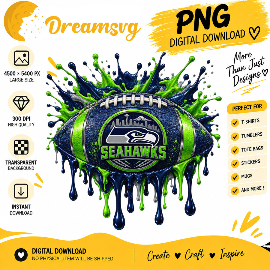 Seattle Seahawks Dripping Paint Splash Football PNG