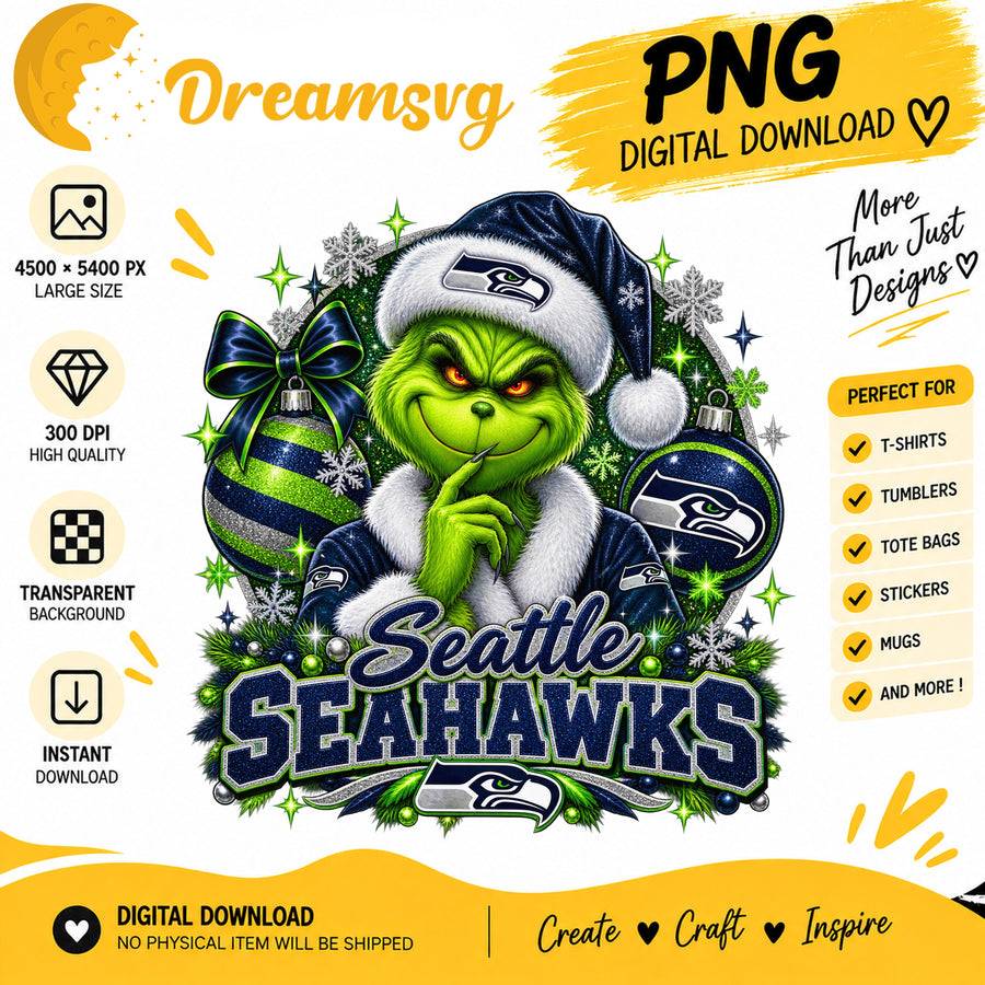 Seattle Seahawks Grinch Santa Christmas Football Team PNG