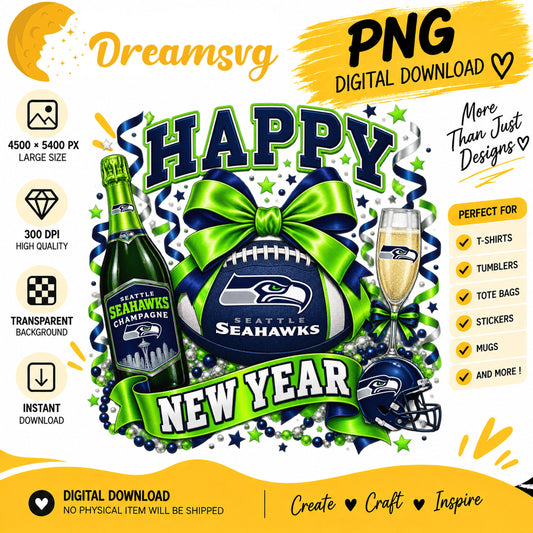 Seattle Seahawks Happy New Year PNG, Craft File Design v18