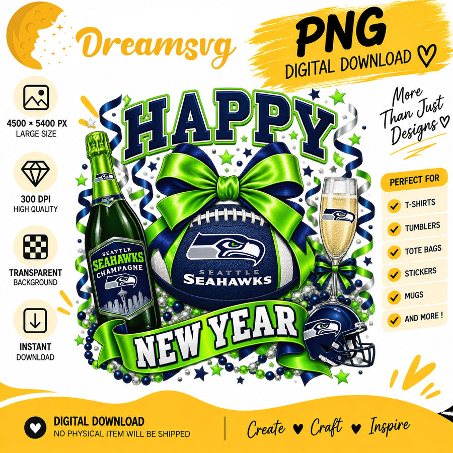 Seattle Seahawks Happy New Year PNG, Craft File Design v18