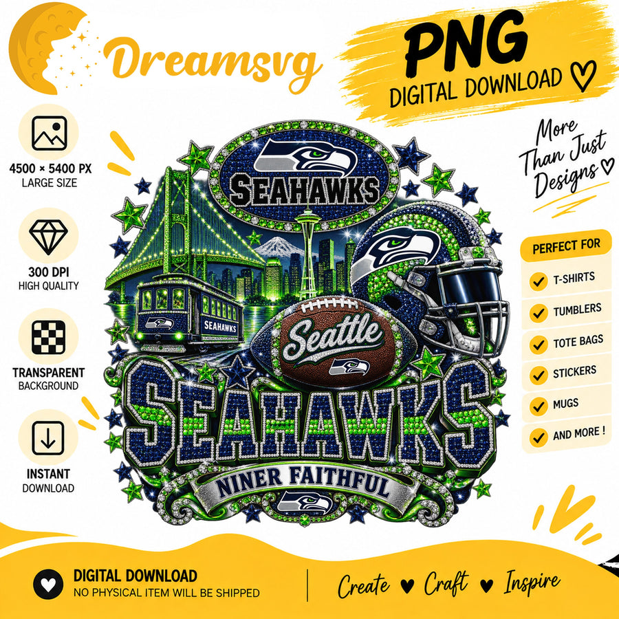 Seattle Seahawks Niner Faithful Glitter Football City PNG