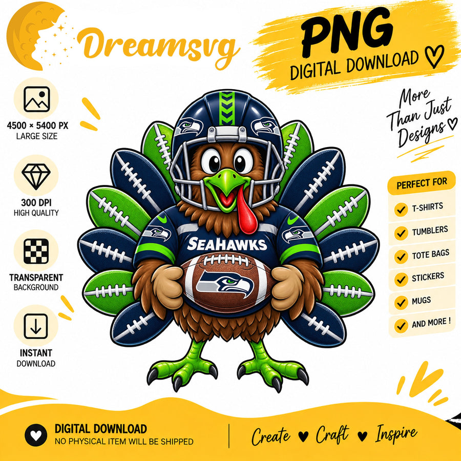 Seattle Seahawks Turkey Thanksgiving Football Fan PNG