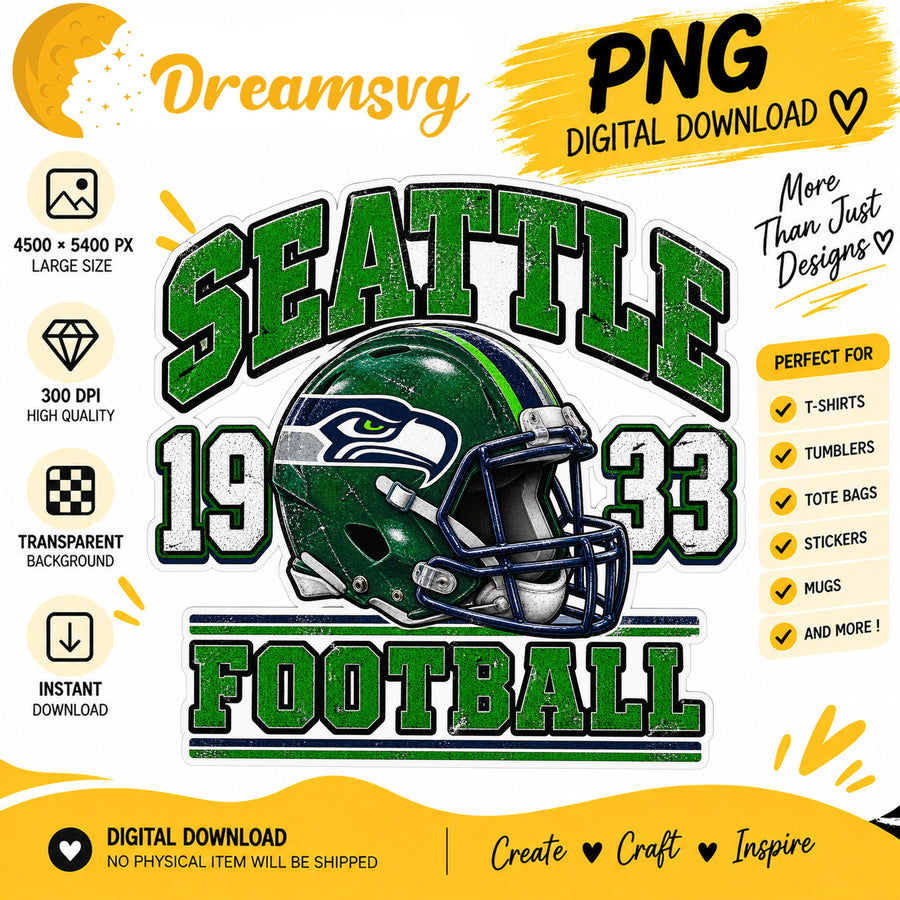 Seattle Seahawks Vintage Grunge Football Helmet 1933 PNG