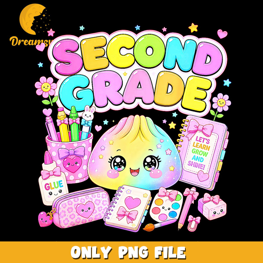 Second Grade Cute Kawaii School Supplies PNG, Back To School, Kids PNG