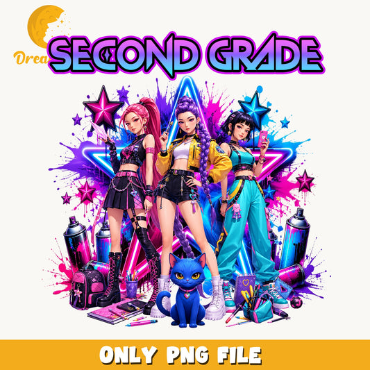 Second Grade Kpop Girls PNG, Neon School Art, Fan PNG