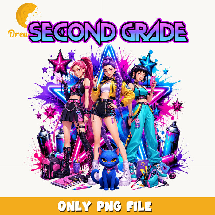 Second Grade Kpop Girls PNG, Neon School Art, Fan PNG