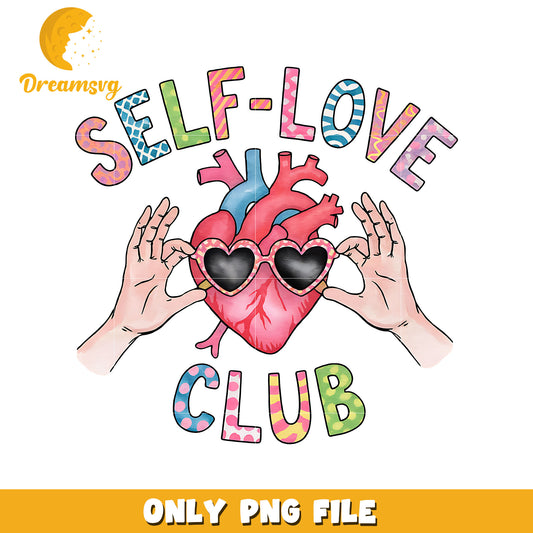 Self love club design png, cool heart png, valentine png
