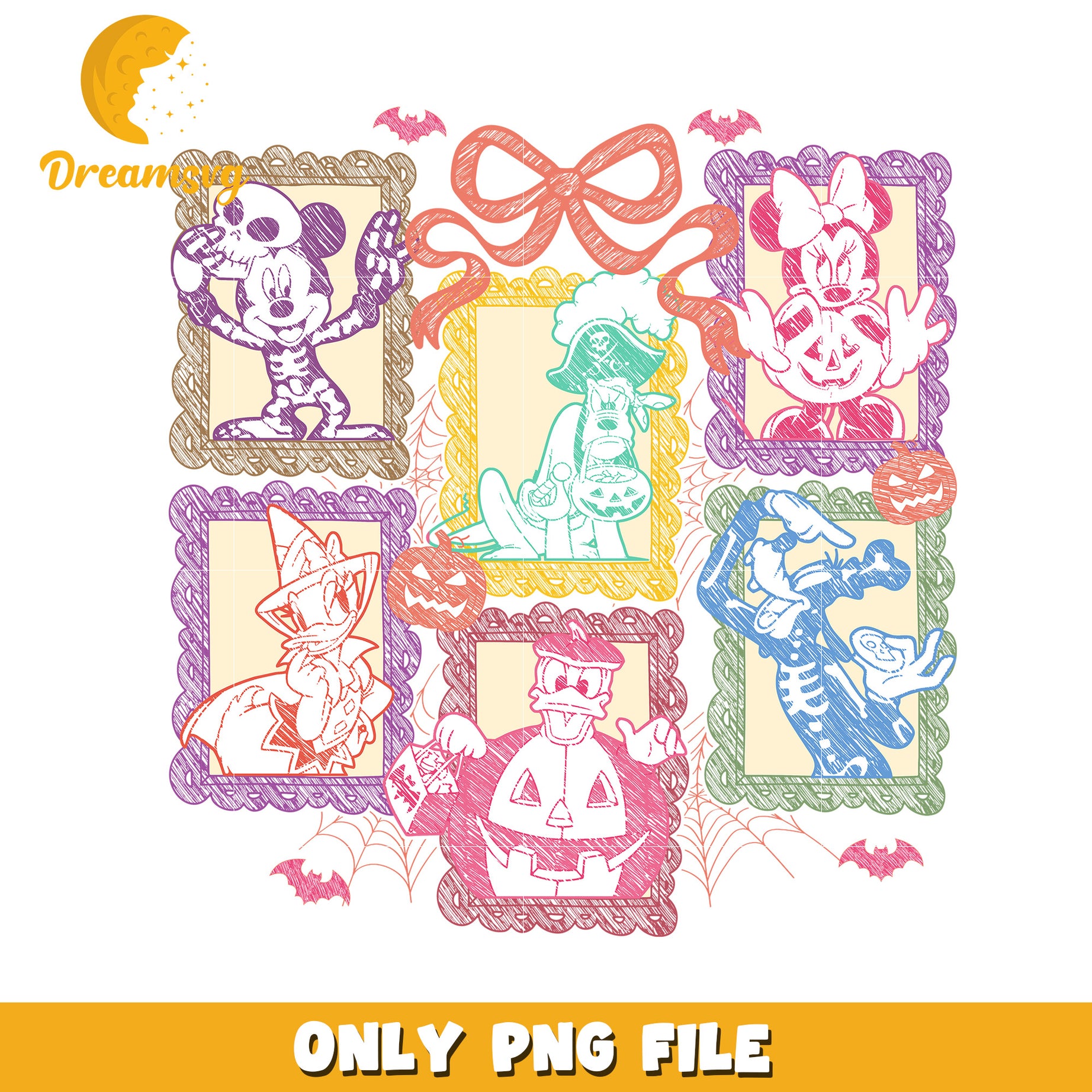 Sensasional six characters picture frame png, halloween cartoon png, halloween characters png