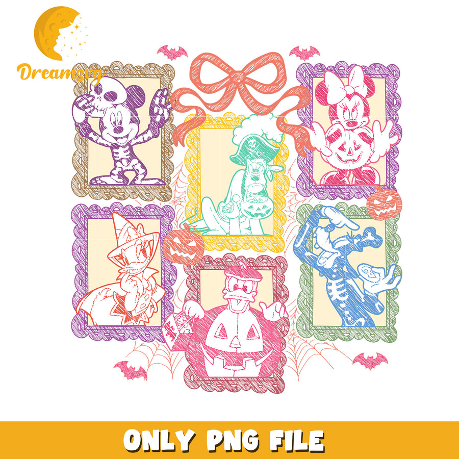 Sensasional six characters picture frame png, halloween cartoon png, halloween characters png