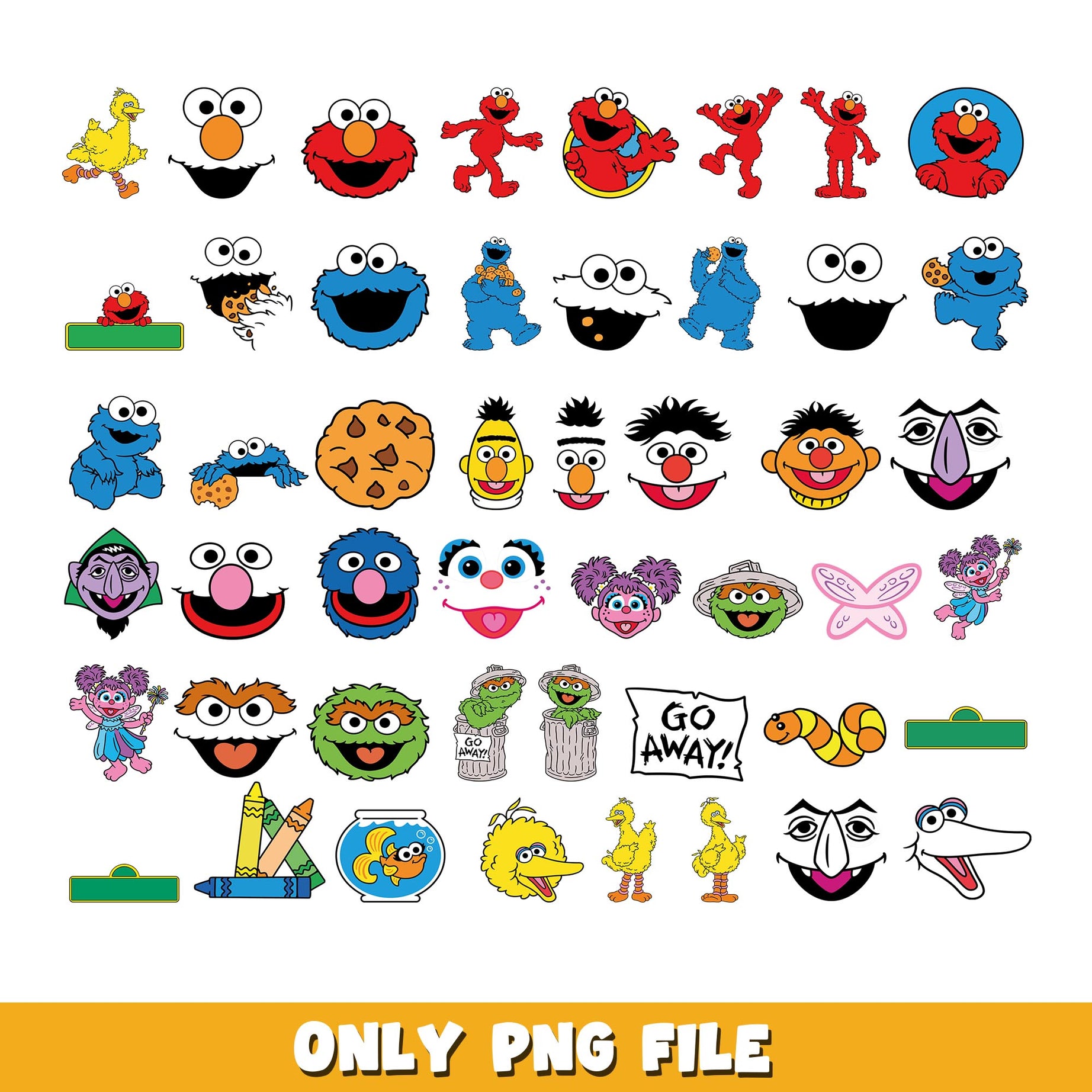 Sesame Street character png, Sesame Street bundle png, cartoon png 