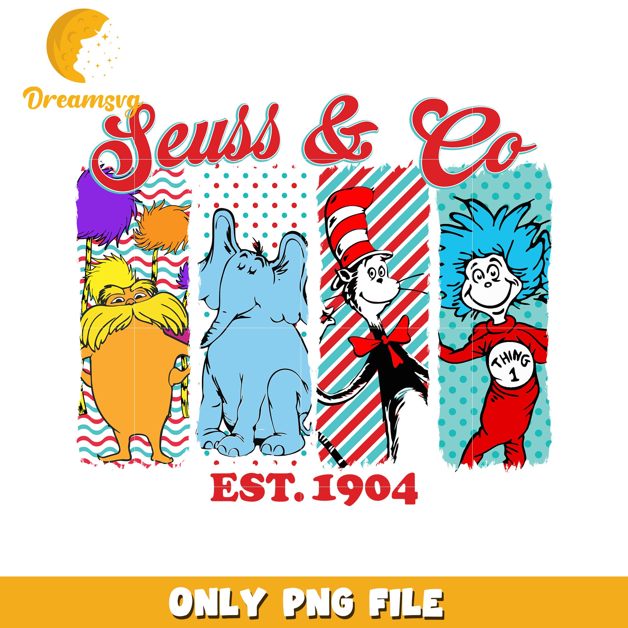Seuss and Co Colorful PNG Design with Classic Characters
